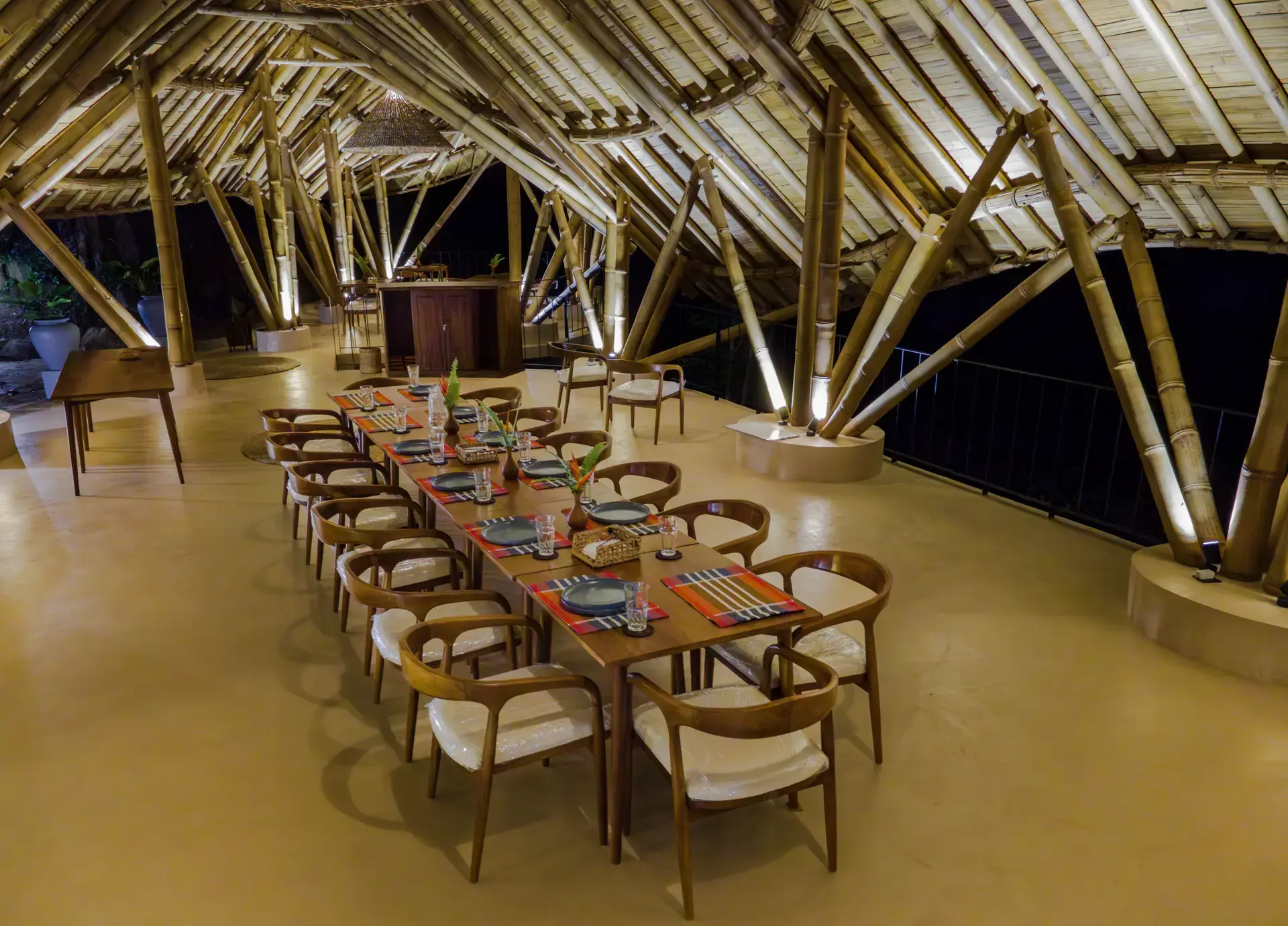 The restaurant interior lit for the evening